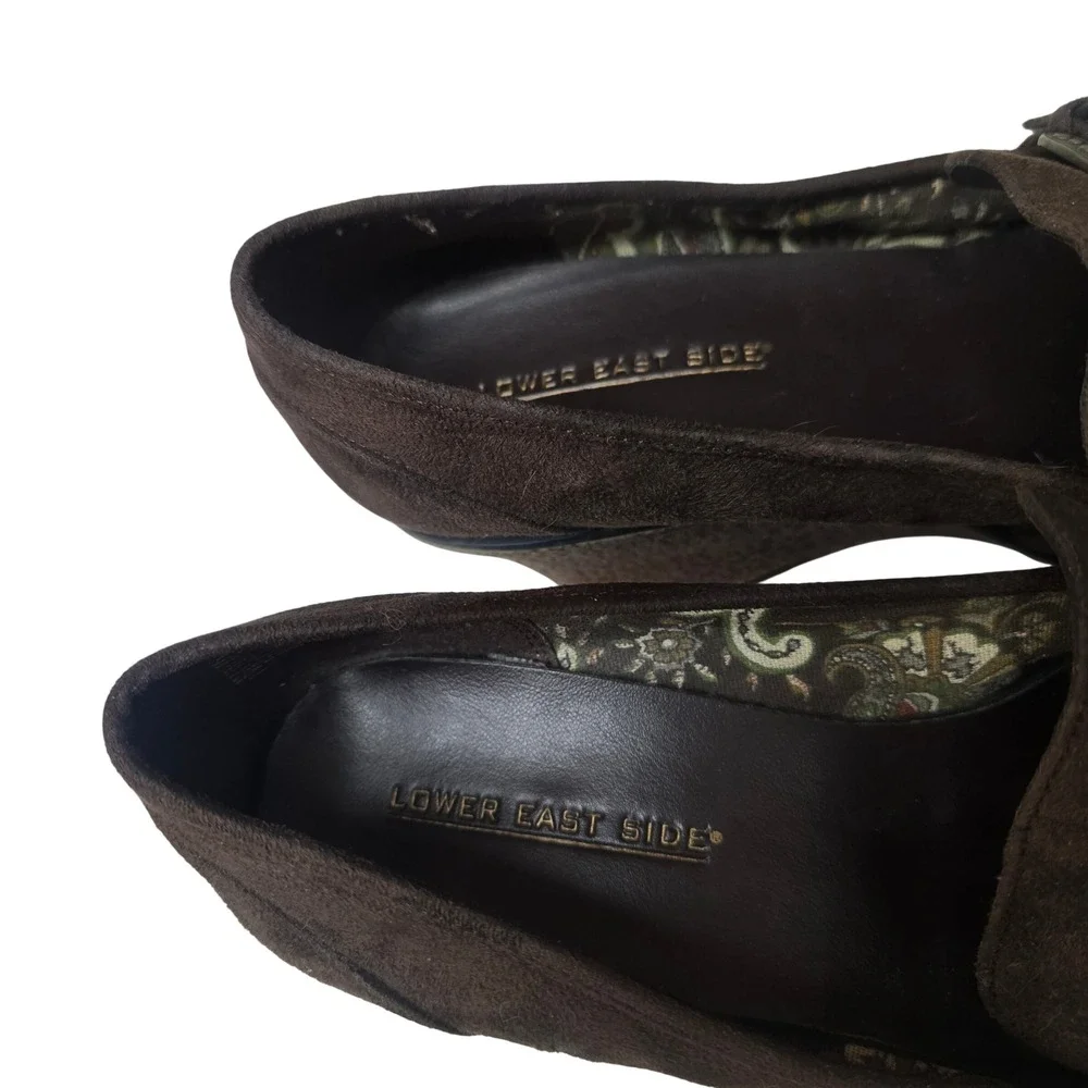 Lower East Side Brown Wedge Loafers Preppy Y2K‎ Chunky Buckle Shoes Womens 8.5W